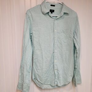 J. Crew Men's Green Mint Blue Striped Button Down Size Medium Long Sleeve